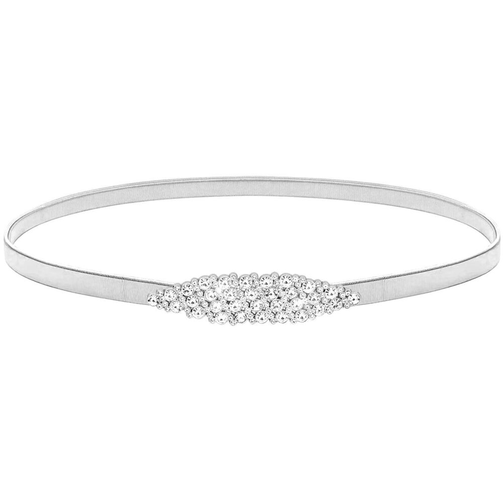 Skinny Metal Waist Belt Silver Elastic Chain Stretch
